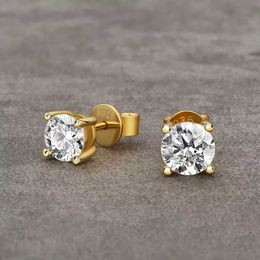 Classic Design Round Cut Vvs 1 Carat Diamond 925 Sterling Silver Gold plated Stud Moissanite Earrings For Men Women