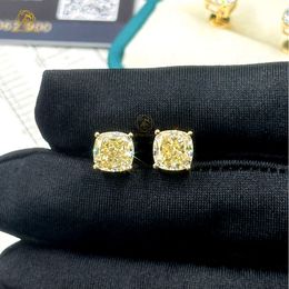 Earrings Set Screw Back Solid Gold VVS Cushion Cut Yellow Colour Moissanites Diamond Stud Earring