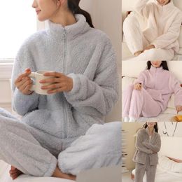 Home Clothing Womens Pyjamas Sets Warm Fleece Loungewear Ladies Pyjamas Long Sleeve