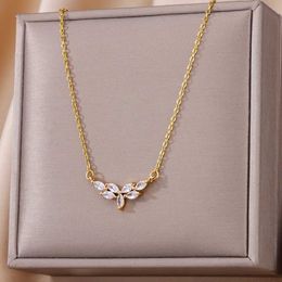 Pendant Necklaces Vine Water Drop Zircon Stainless Steel Necklace Suitable for Women Gold Luxury Party Aesthetic Jewelry Gifts BFF d240525