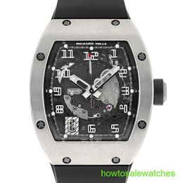 RM Business Wrist Watch RM005 Manual Wind White Gold Mens Chronograph Hollow Movement Watch Rubber Band RM005-fm RM005FM