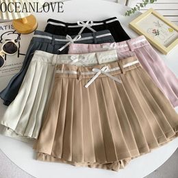 Skirts OCEANLOVE Bows Pleated For Women A-line Preppy Style Sweet Spring Summer Faldas Mujer Korean Fashion Y2k Mini Skirt