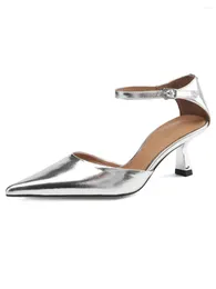 Sandals Genuine Leather Women 2024 Ankle Strap High Heel Lady Shoes Buckle Pointy Toe Sexy JINTRENDY