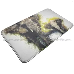 Carpets Elephant Mother And Calf Watercolor Carpet Water Absorb Non-Slip Door Mat Mom Offspring