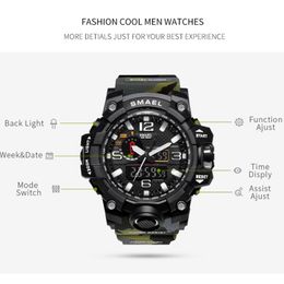 SMAEL Brand Men Dual Time Camouflage Military Digital Watch LED Wristwatch 50M Waterproof 1545BMen Clock Sport Watches 275t
