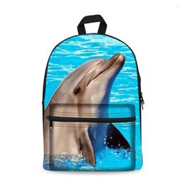 Backpack Canvas Black Daypack Laptop Bag Cute Dolphin Design For Boys Girls School Mochila