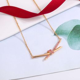 V-Gold T-Family's New Cross Necklace Series with Diamond Knot Light Simple Collar Chain for Women