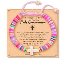 Strand Cross Bracelet For Girls - First Communion Baptism Confirmation Gifts Polymer Clay Beads Jewelry Your Little