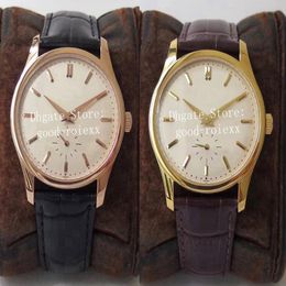 Midsize 37mm Luxury Yellow Rose Gold Watch Mens ST19 Mechanical Hand-winde Movement 5196 Eta Watches Calatrava Leather Women Wristwatch 305a