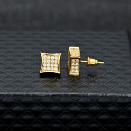New Mens Jewelry Stud Earrings Hip Hop Cubic Zirconia Diamond Fashion Copper White Gold Filled Crystal Earring 228F