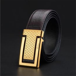 New fashion luxury business mens belt fine carved pattern pure copper buckle leather designer for man and female chastity belt with box 256J