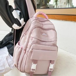 Backpack Harajuku High School Girls Shoulder Bags Solid Color Waterproof Bag Teenage Kawaii Mochila