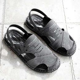 Men s Sandals Slip-on Beach Slippers Soft Male Wear-resistant Cow Leather Summer High Quality Genuine Sandal Slipper aa0 Wear-reitant