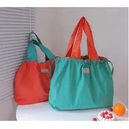 Shopping Bags Large Capacity Reusable Grocery Bag Foldable Clash Drawstring Travel Shoulder Ladies Tote Bay
