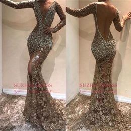 Vinatge Long Sleeves Mermaid Prom Dresses Sexy Backlesss African Evening Gown Cheap Full Lace Formal Party Pageant Bridesmaid Dress BC0 191S
