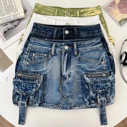 Skirts Jeans Design Casual High Waist Slimming Double Pocket Denim Skort Skirt Hip For Women Faldas Clothes