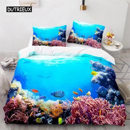 Bedding Sets Duvet Cover Ocean Underwater World With Goldfish Coral Reef Quilt For Kids Teens Children Bedroom Decoration