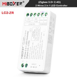 Miboxer Zigbee 3.0 2 in 1 CCT 2 Wires COB led Strips Light dimmer Tuya 2.4G Single Colour Dual white LED Strip Controller 12V 24V