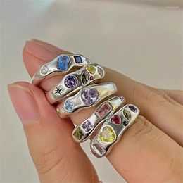 Cluster Rings Irregular Matte Metal Colored Zircon Love Ring Female Minority Retro Simple Open For Women Aesthetic Gift