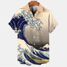 Men's Casual Shirts Vintage Shirt Waves Pattern 3D Print Clothing Summer Hawaii Beach Hawaiian Harajuku Fashion Holiday