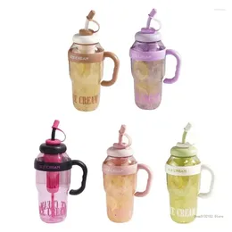 Water Bottles QX2E Plastic Cup With Detachable Straw Large Capacity Tea Practical Belly