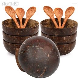 Bowls Natural Coconut Bowl Set Handmade Wooden Tableware Wood Spoon Dessert Fruit Salad Mixing Ramen Storage Kitchen