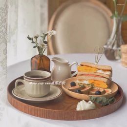 Plates Ins Japanese Round Wooden Tray Tea Coffee Shop Inventory Heart Plate Household Storage Dinner Cake