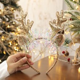 Christmas Headband Xmas Elk Horn Bell Sequin Christmas Hair Band Happy New Year Photo Props Merry Christmas Decor Gifts for Kids