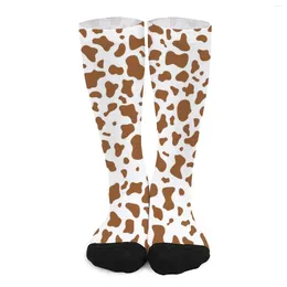 Women Socks Brown Cow Print Stockings Men Aesthetic Mooo Graphic Animal Breathable Gothic Climbing Anti-Slip Custom