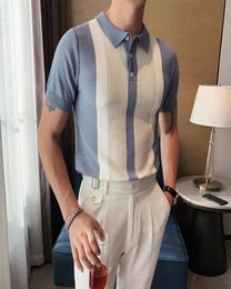 Men039s Polos Vintage Patchwork Knit Slim Shirts Men Fashion Summer Short Sleeve Casual Lapel Button Tops Mens Streetwear4638579
