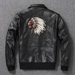 Indisk flygdräkt, Pure Top Layer Cowhide Men's Multi Logo Pilot Leather Jacket, Trendy Jacket