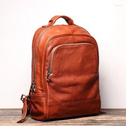 Backpack Vintage Leather Men's Shoulder Bag Men Travel Backpacks Casual Computer Fashion Bags First Layer Male