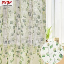Curtain Pastoral Simple Leaf Green Window Screen Tulle Sheer Curtains For Living Room Bedroom Dining Elegant Custom Jacquard Blackout