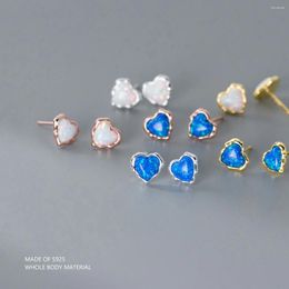 Stud Earrings LAVIFAM 925 Sterling Silver Woman Retro Luxury Love Heart Synthetic Opal Girl Kids Small Ear Jewelry