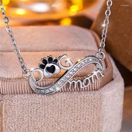 Pendant Necklaces Female Crystal White Zircon Stone Black Mom Letter Necklace Vintage Wedding Jewellery For Women Mother's Day Gift