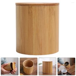 Storage Bottles Tea Kitchen Salt Can Wooden Tank Jar Round Sealed Bamboo Canister Lid Candy Jars Buffet
