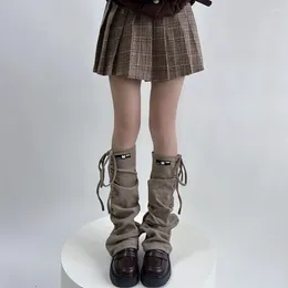 Women Socks Horn Drawstring Strap Japanese Y2k Striped Cotton Ankle Warmer Soft Knee High Boot Girls