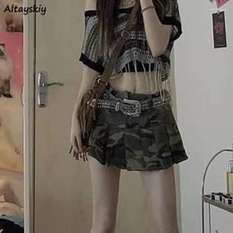 Skirts Pleated For Women American Style Vintage Clothing Summer Camouflage High Street Fit Students All-match Young Sexy Chic