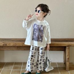 Girl Dresses Girls Children's 2024 Spring Long Sleeved T-Shirt With Round Neck Korean Version Loose And Stylish 23357 Graffiti Po T