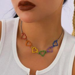 Chains Hip Hop Colourful Love Heart Short Chokers Necklaces For Women Cute Rock Metal Spray Neck Chain Girls Y2K Jewellery Accessories