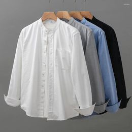 Men's Casual Shirts Heavy Cotton Oxford Shirt Long Sleeve Spring White Stand Collar Round Neck Jacket