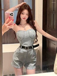 Women's Jeans Summer High Waist Spicy Girl Denim Jumpsuit Women Quality Fashion Diamond Slim Fit With Belt Tube Top A-Line
