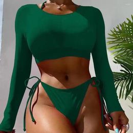 Women's Swimwear Bathing Suit Stylish Swimsuit Set With Padded Halter Bra High Waist Lace-up Briefs Cropped Cover-up Summer Beachwear