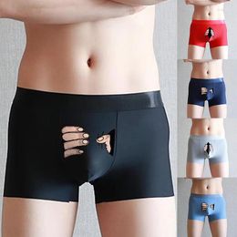 Underpants Men Funny Men's Boxershorts Briefs Cartoon Hand Print Underwear Summer Ice Silk Breathable Sexy Male Panties Gifts