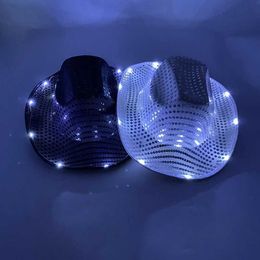 Led Rave Toy Holiday Lighting Supplies Western Cowboy Hat Fluorescent Party Hat LED Cowboy Hat Shining Carnival Party d240527
