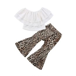 Clothing Sets Baby Girls Fashion Off Shoder Lace Topaddeopard Flare Trousers 2Pcs Set Toddler Boutique Costume Drop Delivery Kids Mat Dhpov