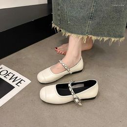 Casual Shoes Women Pumps Shallow Square Toe Block Chain Strap Large Concise Daily Female Flat Comfortable Office For