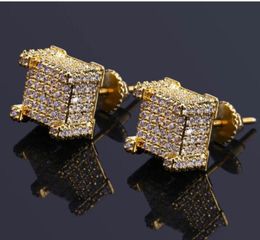 Fashion Screw back CZ Earrings Stud Men Brand Designer Luxury Hiphop Full Rhinestone Jewellery Gold Silver Copper Pierced Ear Stud J8188709