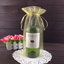 100Pcs Gold Organza Bottle Bag Pouch Gift Wrap Wedding Favour 14X35cm Wine-Bottle bags or Mix Colours 264U