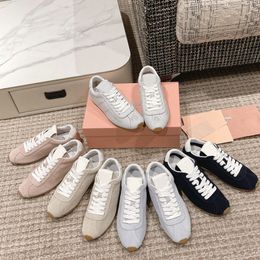 Vintage Top quality Suede Tennis shoes women's Genuine leather Lace-up Low-top Flat shoes Leisure Runway sneakers Luxury designer casual Sport shoe Factory footwear